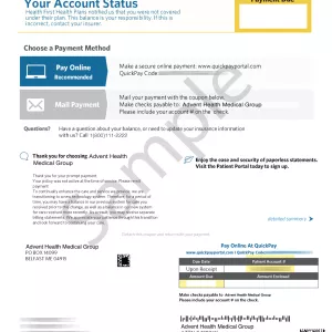 A sample bill for AdventHealth Medical Group