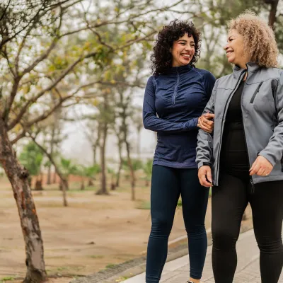 Women walking in public park