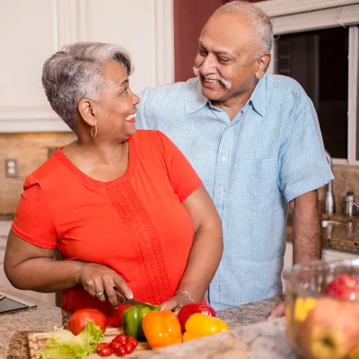 Couple cooking heart healthy meal