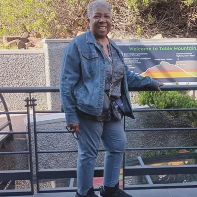 Darlene Day preparing to make the ascent of Table Mountain in South Africa after undergoing a robotic-assisted knee replacement at UChicago Medicine AdventHealth in La Grange.