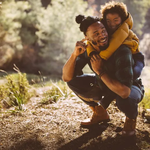 Man and son hiking