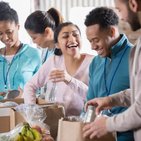 A group of volunteers at a food bank.