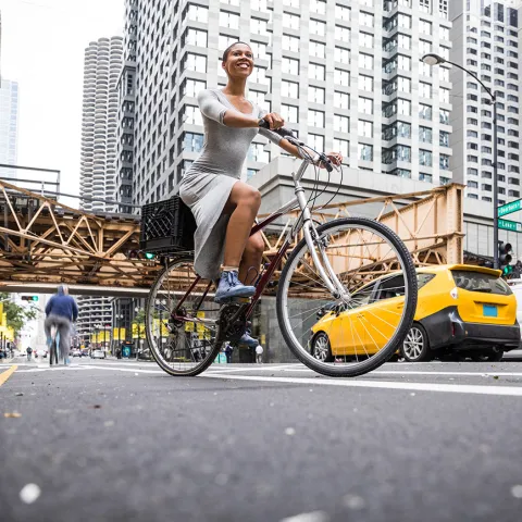 Woman Riding Bike in Chicago