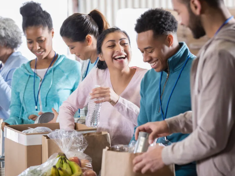 A group of volunteers at a food bank.