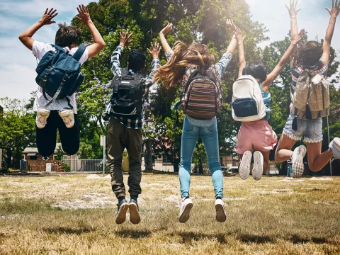 Children Wearing Backpacks