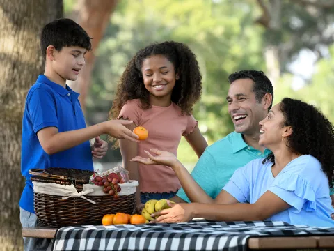 Family at Park Sitting at Picnic Table