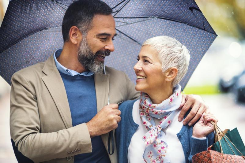 Woman and Man Walking Outdoors in Rain