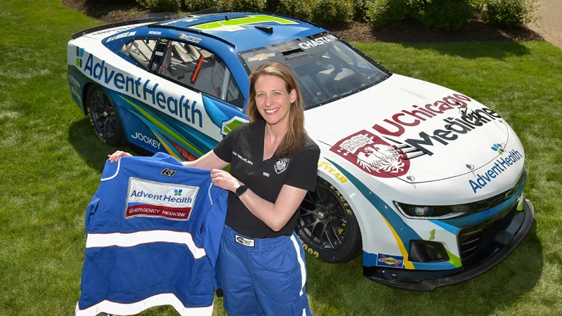 Nascar Driver Holding UChicago Medicine AdventHealth Jacket