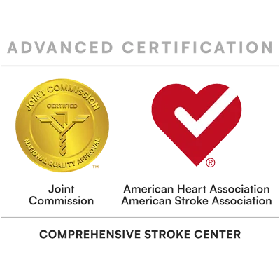 Joint Commission and American Heart Association/American Stroke Association Comprehensive Stroke Center certification logo.